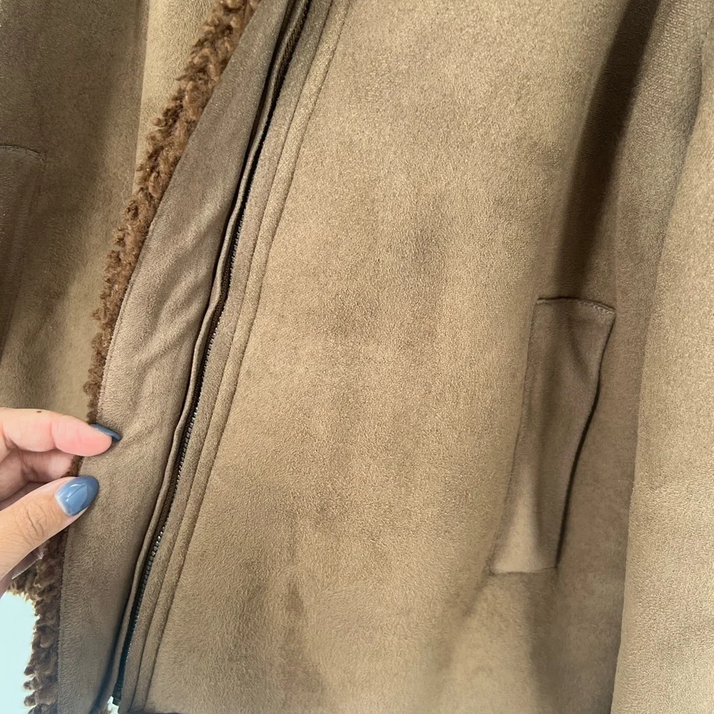 Reformation Talli Shearling Faux Suede Fur Jacket In Chocolate Brown - Picture 6 of 10
